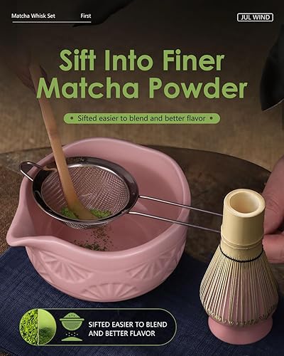 Miniatura 4 de Juego de batidor de matcha, juego de matcha de cerámica incluye cuenco de matcha con boquilla, batidor de matcha y soporte, cuchara de bambú, tamiz