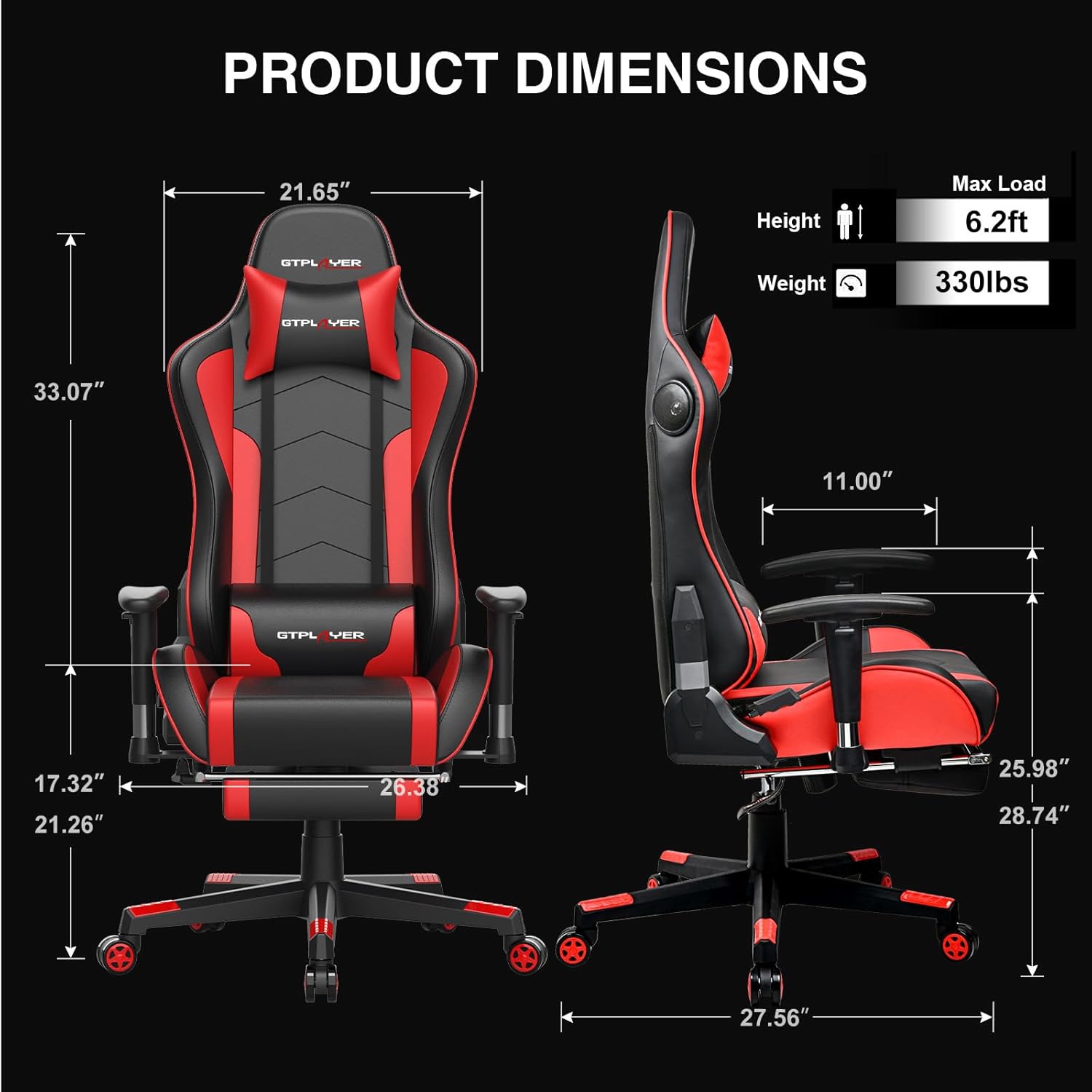 GTPLAYER Gaming Chair with Footrest Speakers Video Game Chair Bluetooth Music Heavy Duty Ergonomic Computer Office Desk Chair - Image 3