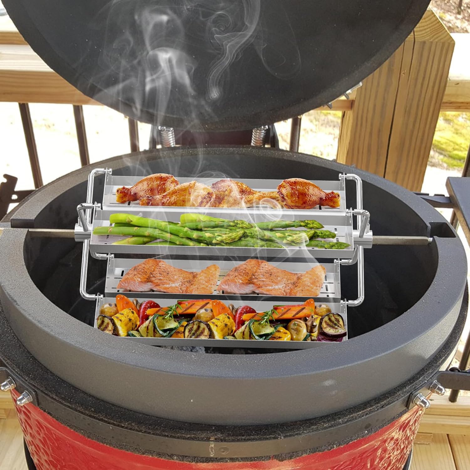 onlyfire BRK-6026 Barbecue Grill griglia Girevole in Acciaio Inox girarrosto Kit con Foro Esagonale-Adatta per Qualsiasi