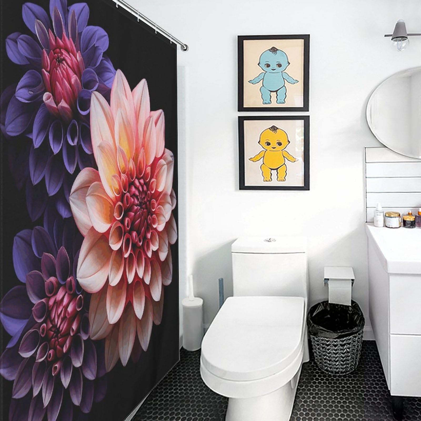 Rideau de douche en tissu avec 12 crochets décor de baignoire