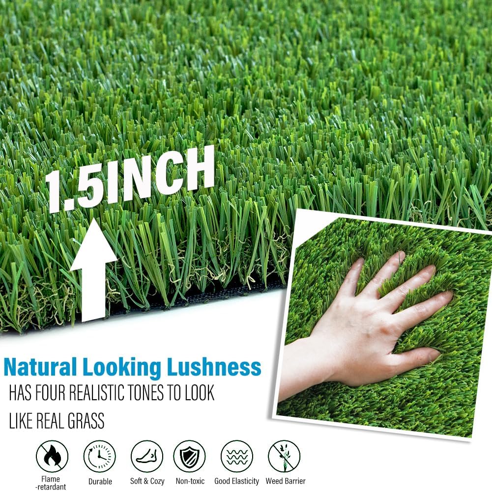 LITA Natural Thick Realistic Deluxe Artificial Grass Turf Customized Size 3 x 10 Feet, 1.5" Synthetic Lawn Perfect for Indoor/Outdoor Garden Lawn Landscape Fake Grass Rug - Image 2
