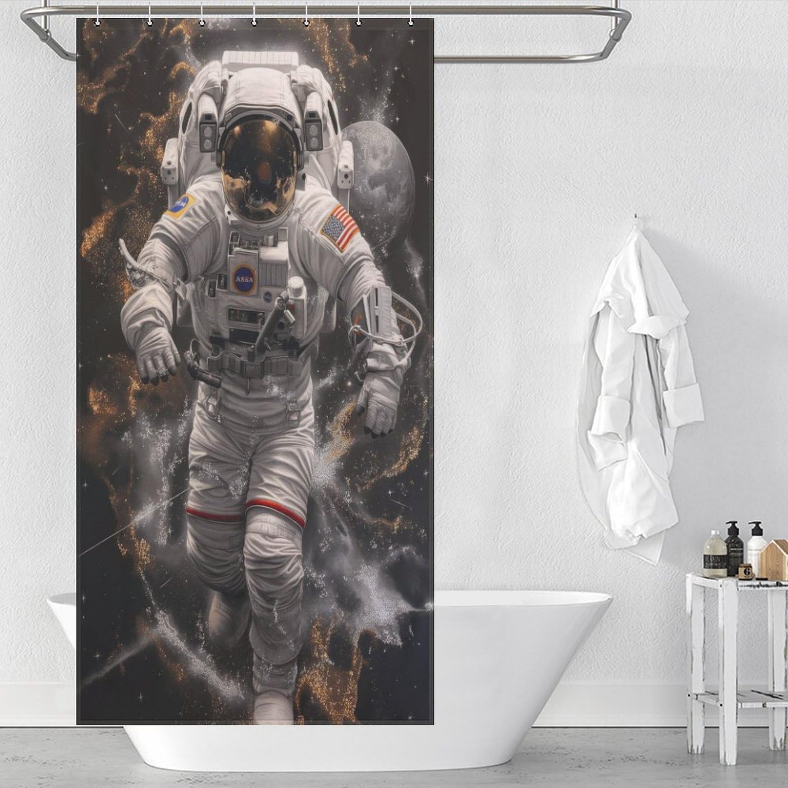 Rideau de Douche Astronaut en Tissu Polyester Lavable pour Douche à l'Italienne