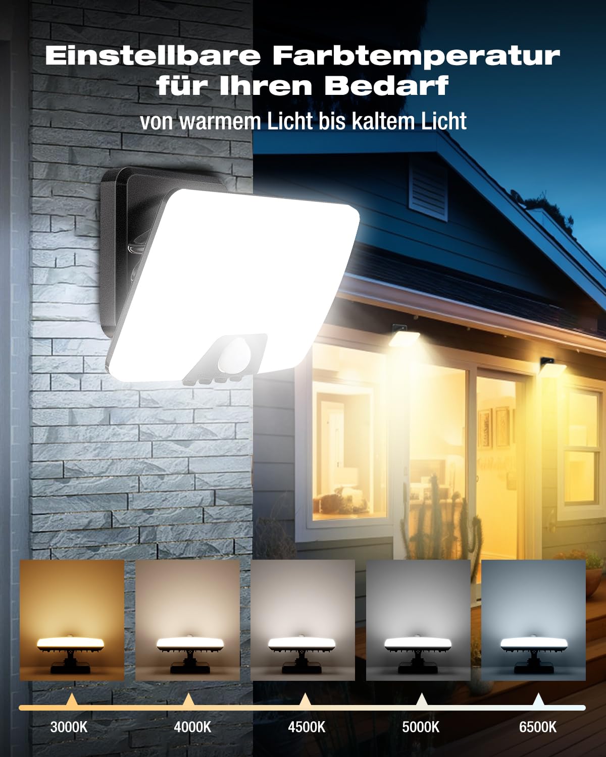 vighep Led Strahler mit Bewegungsmelder Außen, 24W Superhell Scheinwerfer Fluter mit 3 Leuchtmodi, 3000K-6500K 5CCT Aussenlampe, IP65 Wasserdicht Außenleuchte für Garage Hof Garten Innenhöfe(2 Stück)