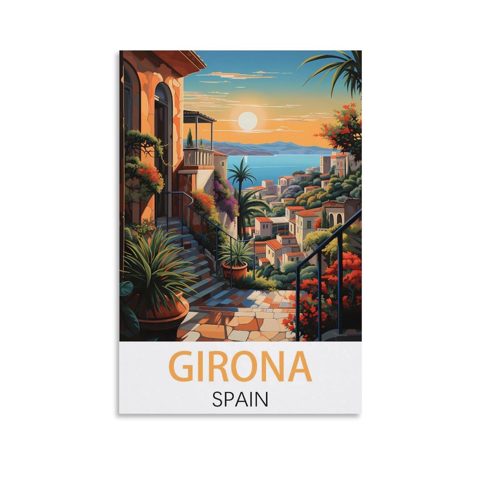 HWJJUII Girona Spain Vintage Travel Posters 12x18inch(30x45cm) Canvas Wall Posters And Art Picture Print Modern Family Bedroom Decor Posters