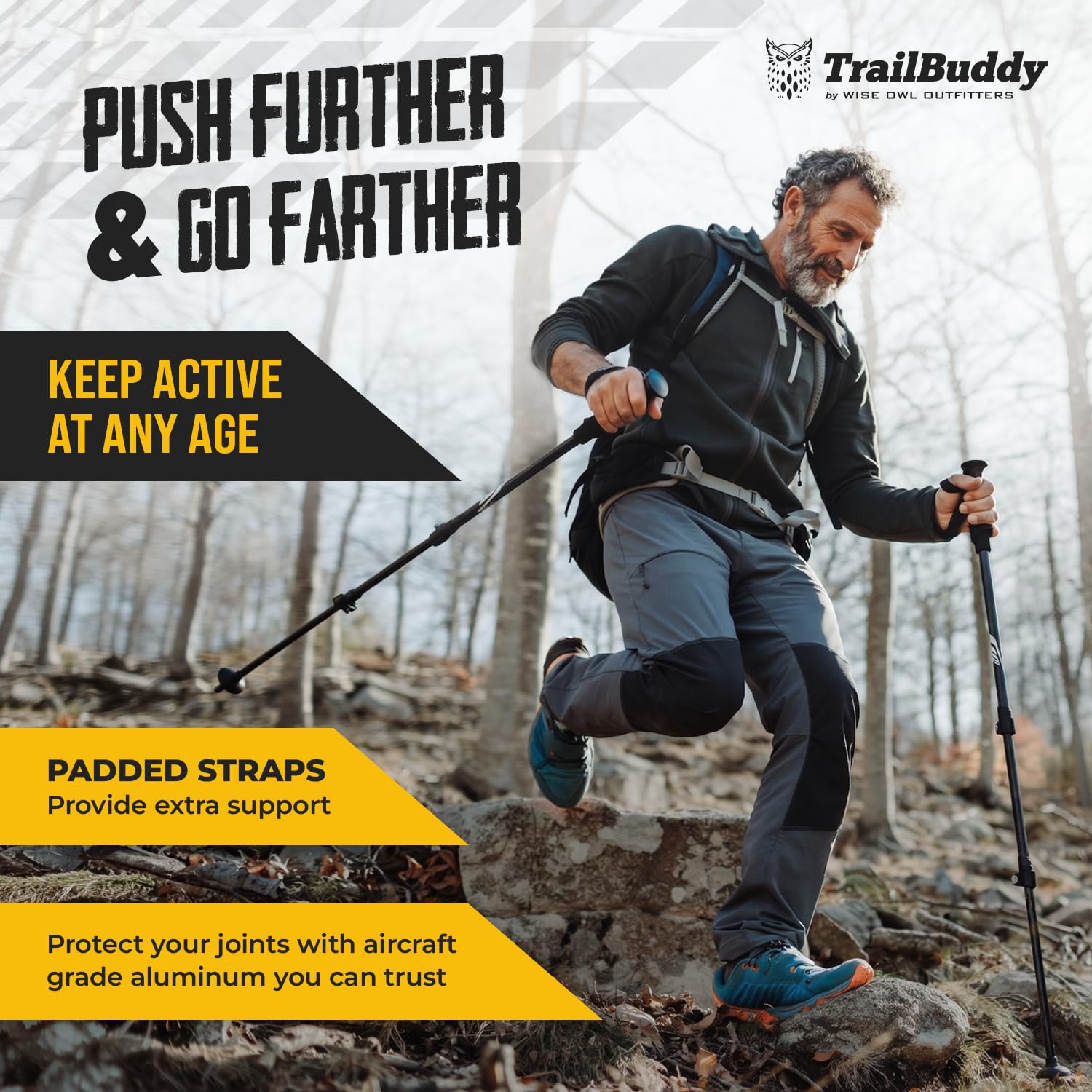 TrailBuddy Bâtons de randonnée - Bâtons de Marche télescopiques pour Hommes et Femmes - Extensibles 62-137 cm - Bâtons de randonnée ultralégers en aluminium 7075-1 Paire