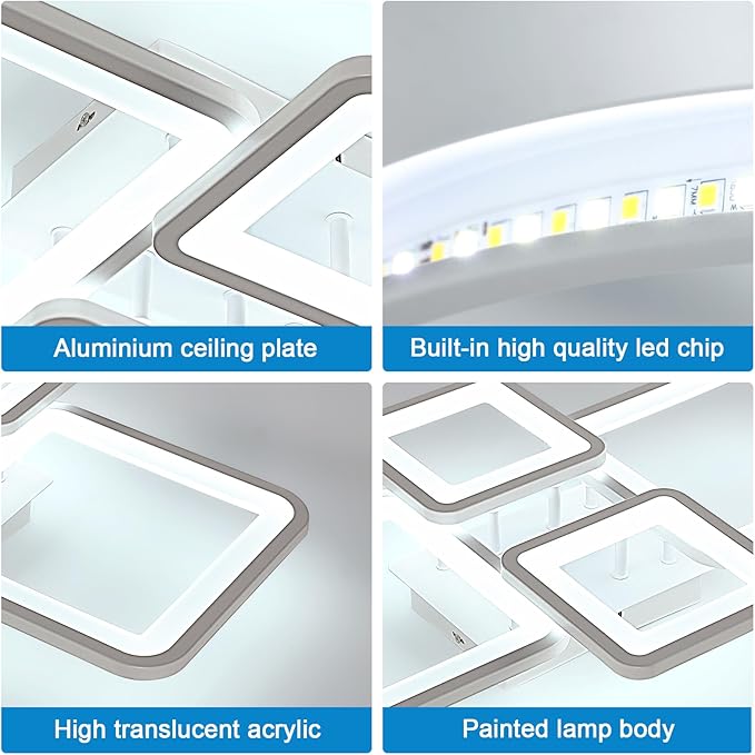 DELIPOP DELIPOP LED Plafondlamp, 56W 6300LM Modern Vierkant Ontwerp Plafondlamp, Witte Acryl Slaapkamer Kroonluchter voor Woonkamer Eetkamer, 6500K Koel Wit Licht photo 3