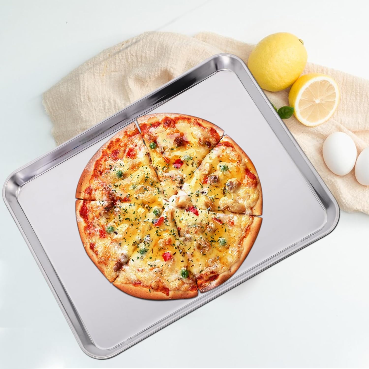 3pcs Stainless Steel Toaster Oven Tray Baking Sheet Rack Pan Cookie Sheet Roasting Pan for Bbq Camping Party