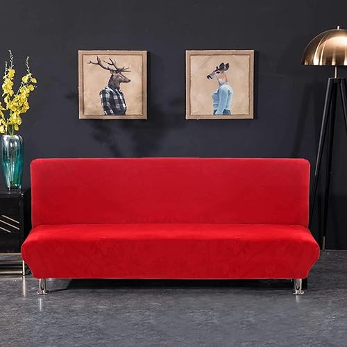 Funda de sofá sin brazos Funda elástica para futón Funda de sofá cama plegable sin brazos Terciopelo Rojo