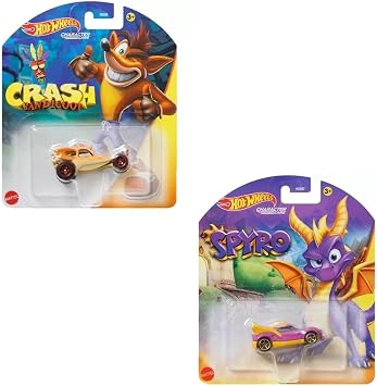 Hot Wheels Crash Bandicoot and Spyro Activision Character Cars Pack of 2 Diecast Vehicles