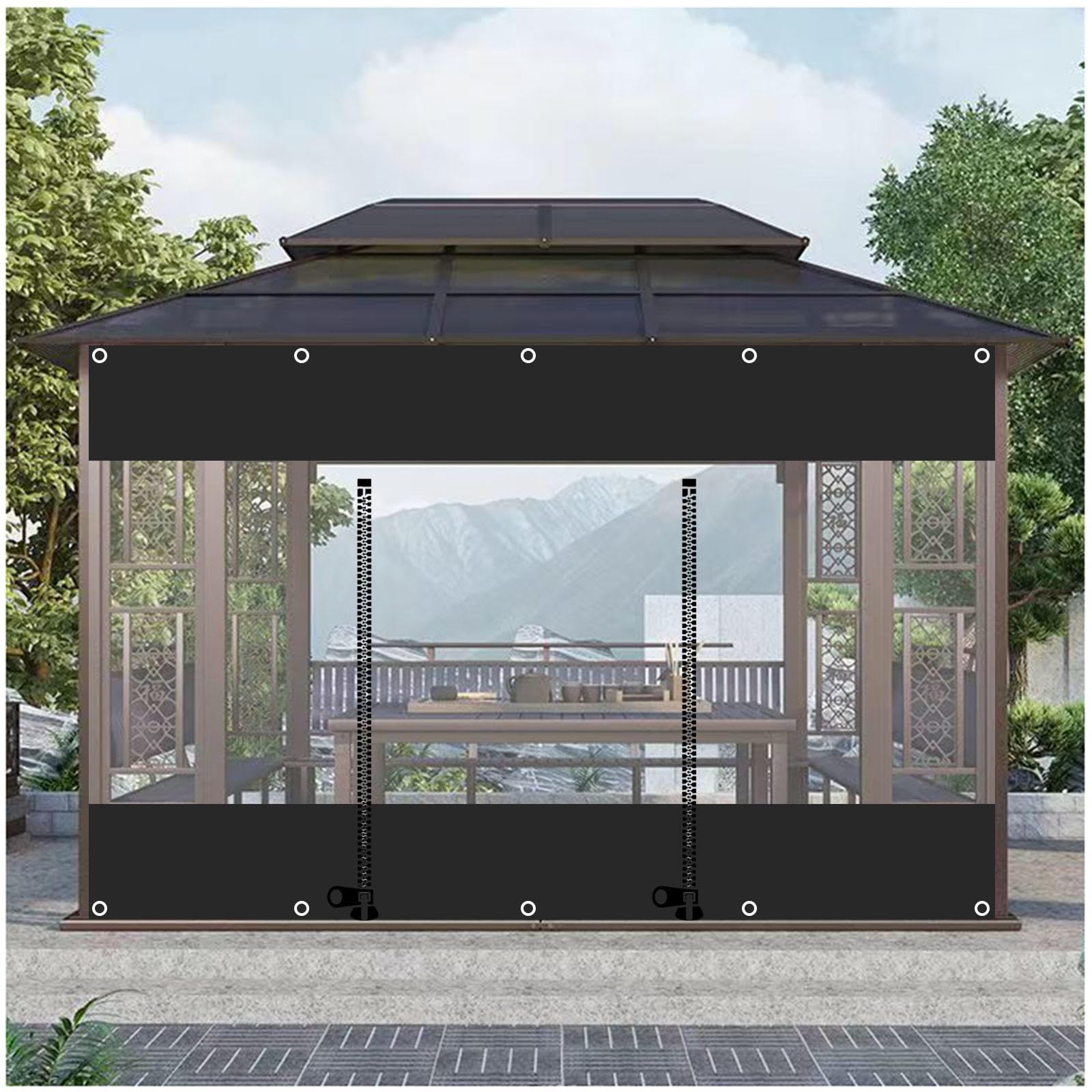 Xrdbfd Waterproof Tarpaulin Side Panels, 0.5mm Outdoor Clear Tarp Curtains, Transparent Pvc Tarpaulin Side Panels for Pergola Gazebo Porch Canopy,WxH-6x2m/19.7 * 6.6ft