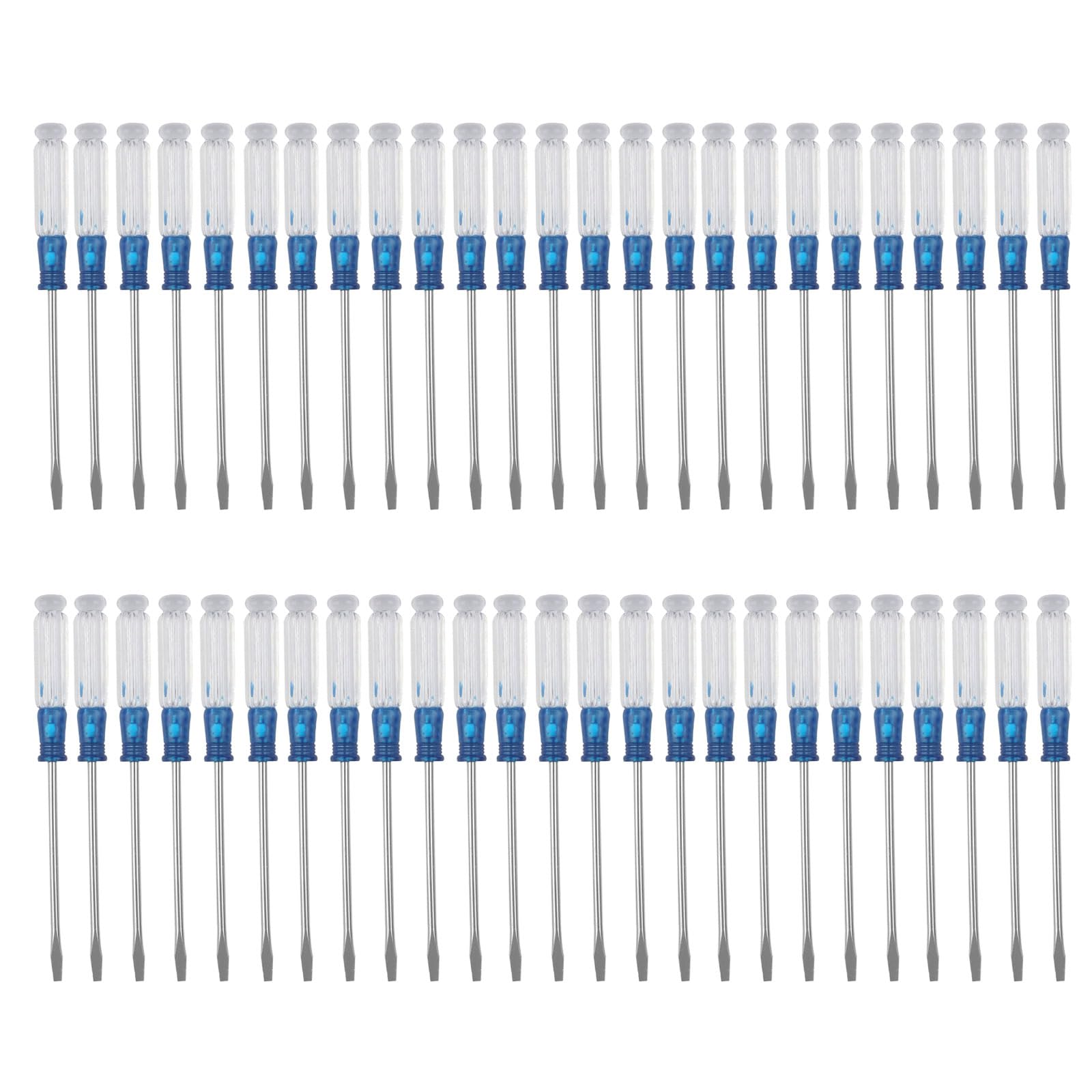 Hsioluted Flat Head Blue 50Pcs Fashionable Clear Handle Screwdriver Small Size Flat & Slotted Bit Screwdriver For Repair Tasks Small Set