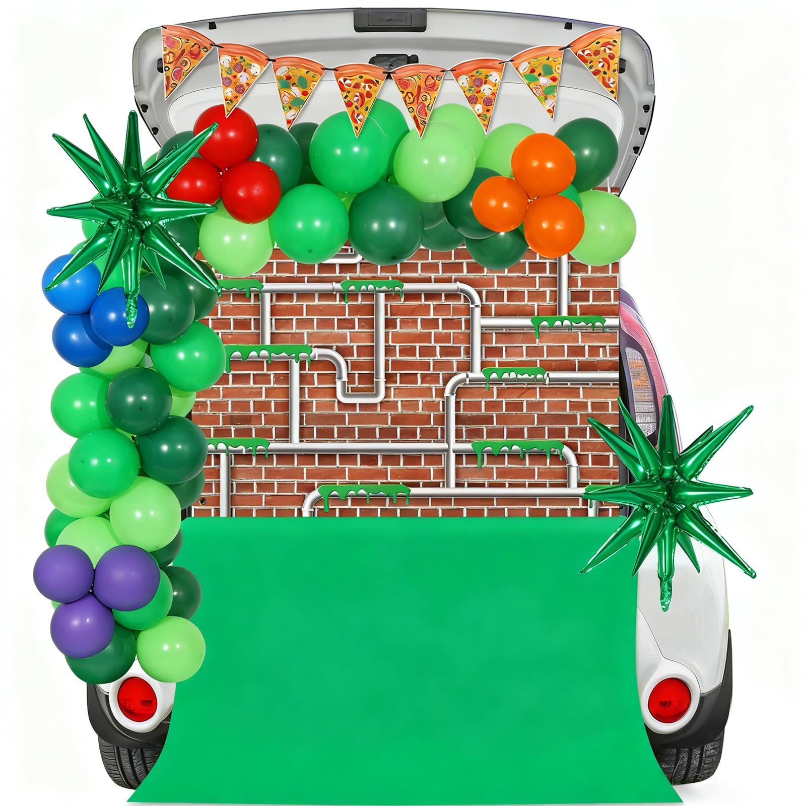 Kit di decorazioni per auto a tema tartaruga per baule di Halloween, garage, interni ed esterni, super decorazioni per SUV, fan dei film dei cartoni animati, eroi, feste, prato, porta ad arco esterno