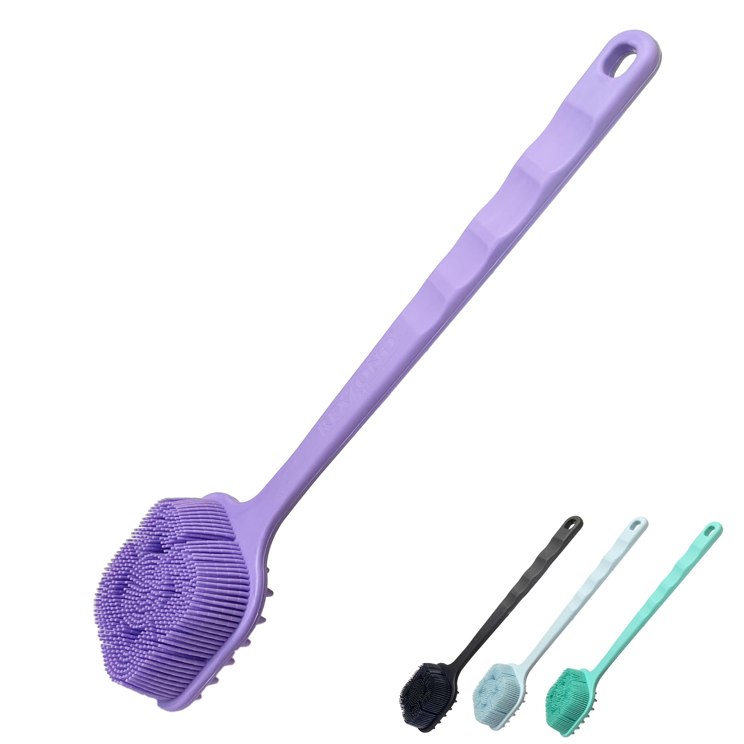 Rexzono® Double Sided Silicone Back Scrubber, Long Handle Exfoliating Body Bath Brush