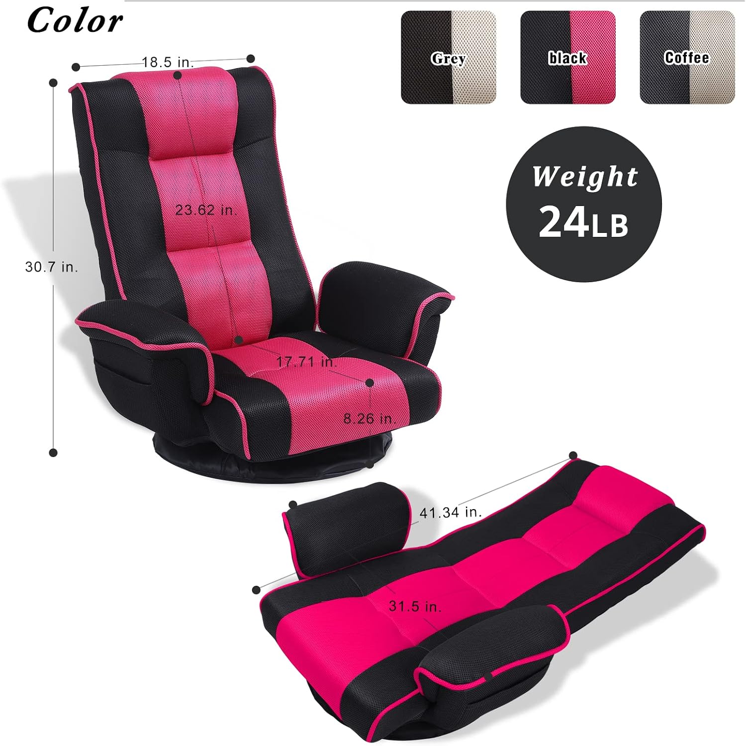 360 Swivel Gaming Floor Chair with Armrest Multi-Angle Folding Floor Chair Padded Backrest Lazy Sofa Lounge Chair for Living Room, Home Office