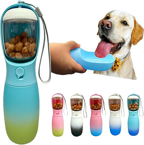 Botella de agua para perros, botella de agua portátil 2 en 1 para mascotas con contenedor de alimentos, ligera, dispensador de agua portátil, al