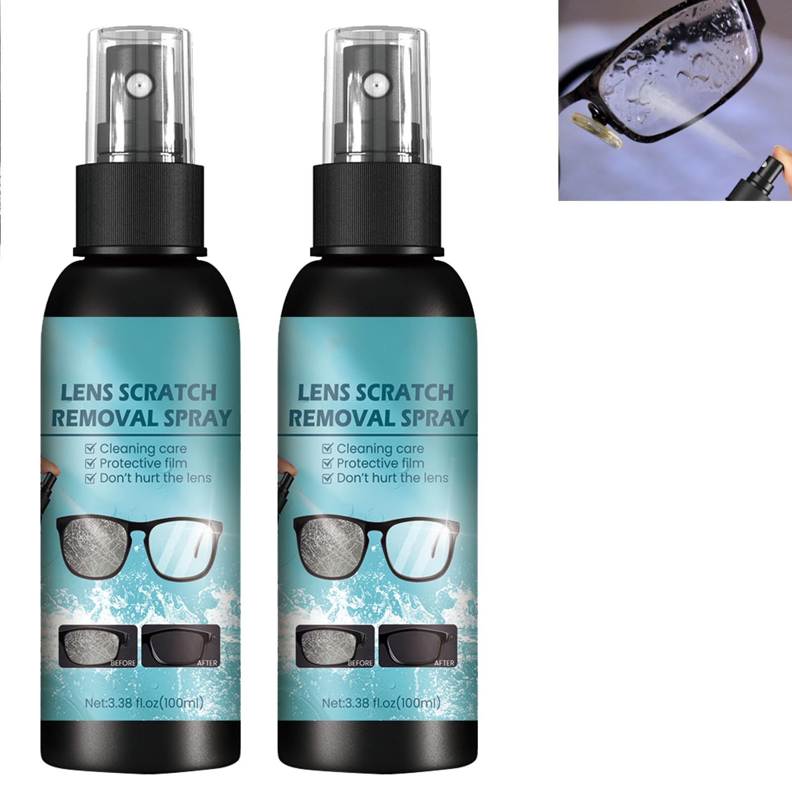 KOAHDE Spray de Reparación de Gafas,Spray de Eliminación de Arañazos de Lentes,Spray Limpiador de Lentes Gafas,Líquido de Reparación de Cristales para Lentes,Spray para Reparación de Lentes,2PC