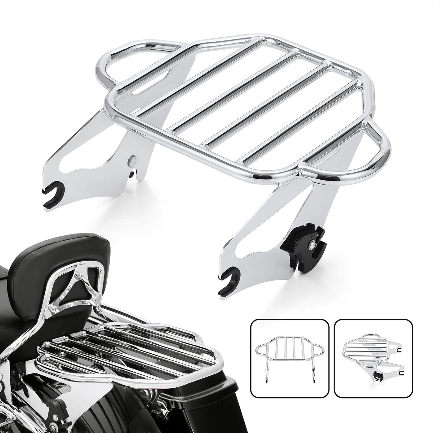 Detachable Luggage Rack Mounting Rack for Solid Steel, Quick Install and Remove for Harley Touring Street Electra Glide Road King 2009-2024 (Chromed)
