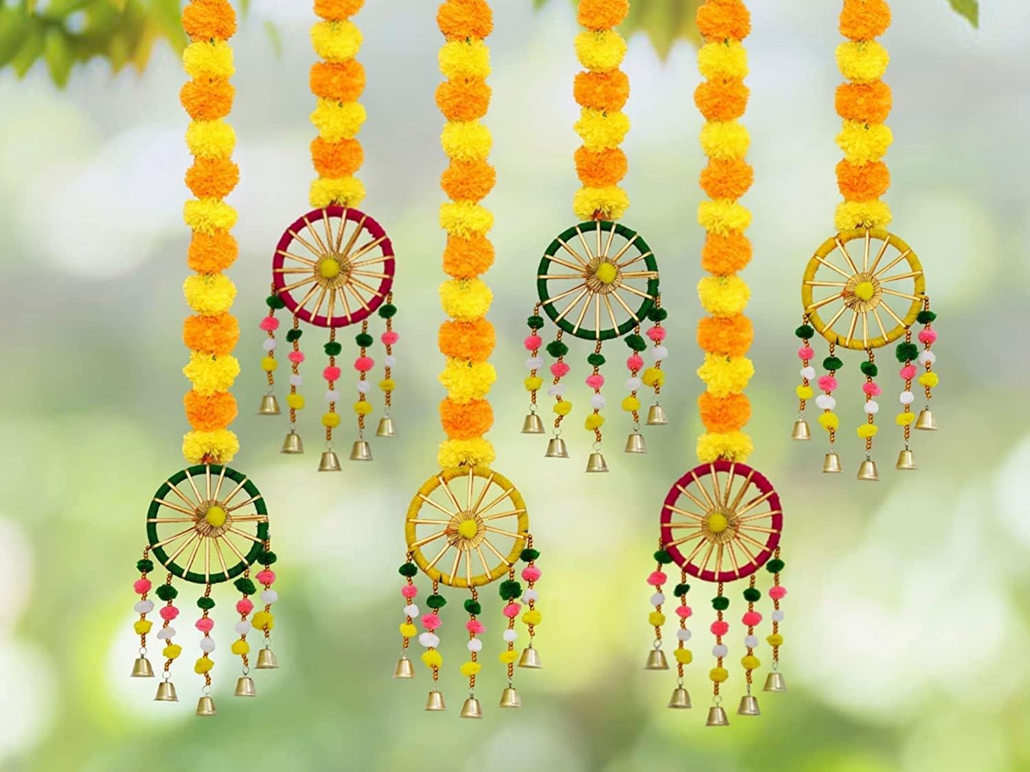 Urban Turtle Handmade Artificial Marigold Fluffy Flowers Hanging for Home/Office/Hall Decoration Wedding/Event/Party/Haldi/Anniversary/Theme/Birthday Party/Celebration (Pack of 6)