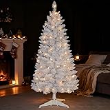 4ft Lighted Artificial White Christmas Tree | Leeheeyee Small Christmas Tree, Not Pre-lit White Tinsel Pine Trees with Lights, Ideal for Home, Office, and Xmas Tree Party Décor 4ft White