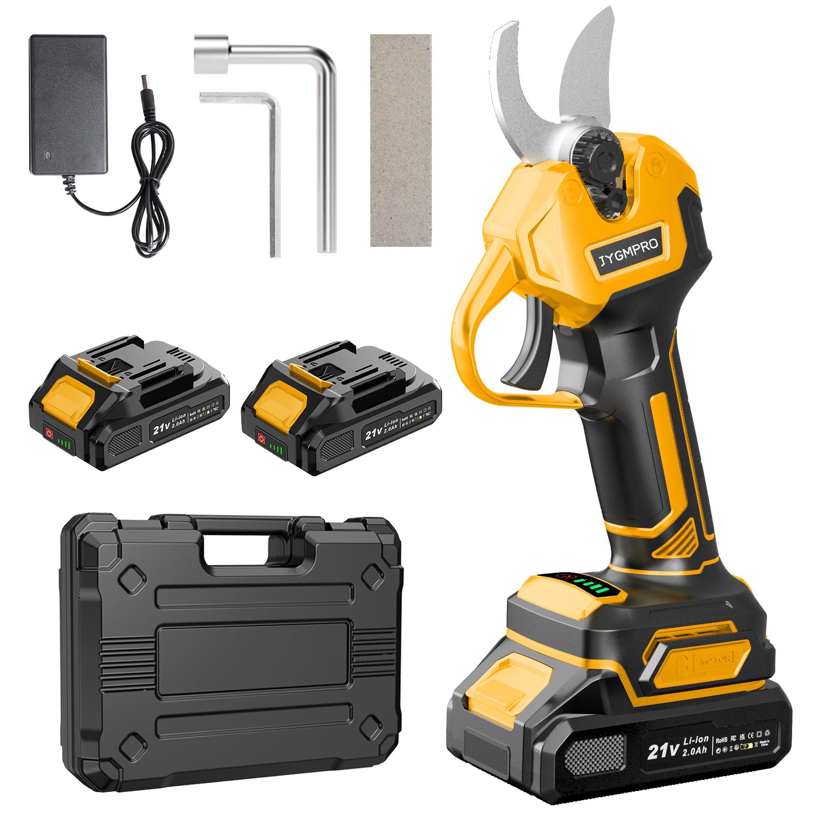 Tijeras de Podar Electricas - 21V Podadoras Profesionales con 2x 2000mAh Baterías, Motor Sin Escobillas de 600W, 30mm, Con Pantalla Lcd, Adecuado Para Huertos, Jardines y Granjas