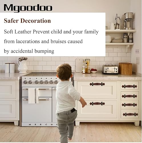 Miniatura 3 de Mgoodoo Tiradores de cuero para cajones, 5 pomos de gabinete de 3-78 pulgadas, manijas de cuero suave compañero de mano, antioxidante, reemplazo