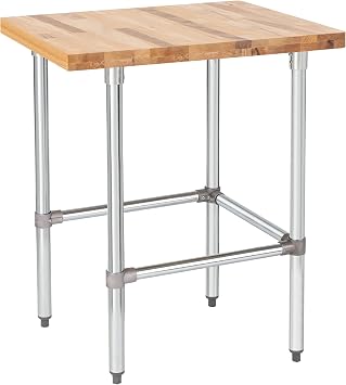 US Maple Top Work Table - 24 x 24 x 35 Inch Commercial Butcher Block Wooden Workbench with Open Base Stabilizing Leg Cross Braces - Fits Restaurant, Warehouse, Home, Kitchen, Garage by DuraSteel
