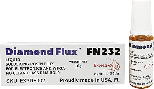 Diamond Flux FN232 Flujo de soldadura líquida con cepillo en botella de 0.35 oz. ROL0 NoClean para reparación y soldadura electrónica.