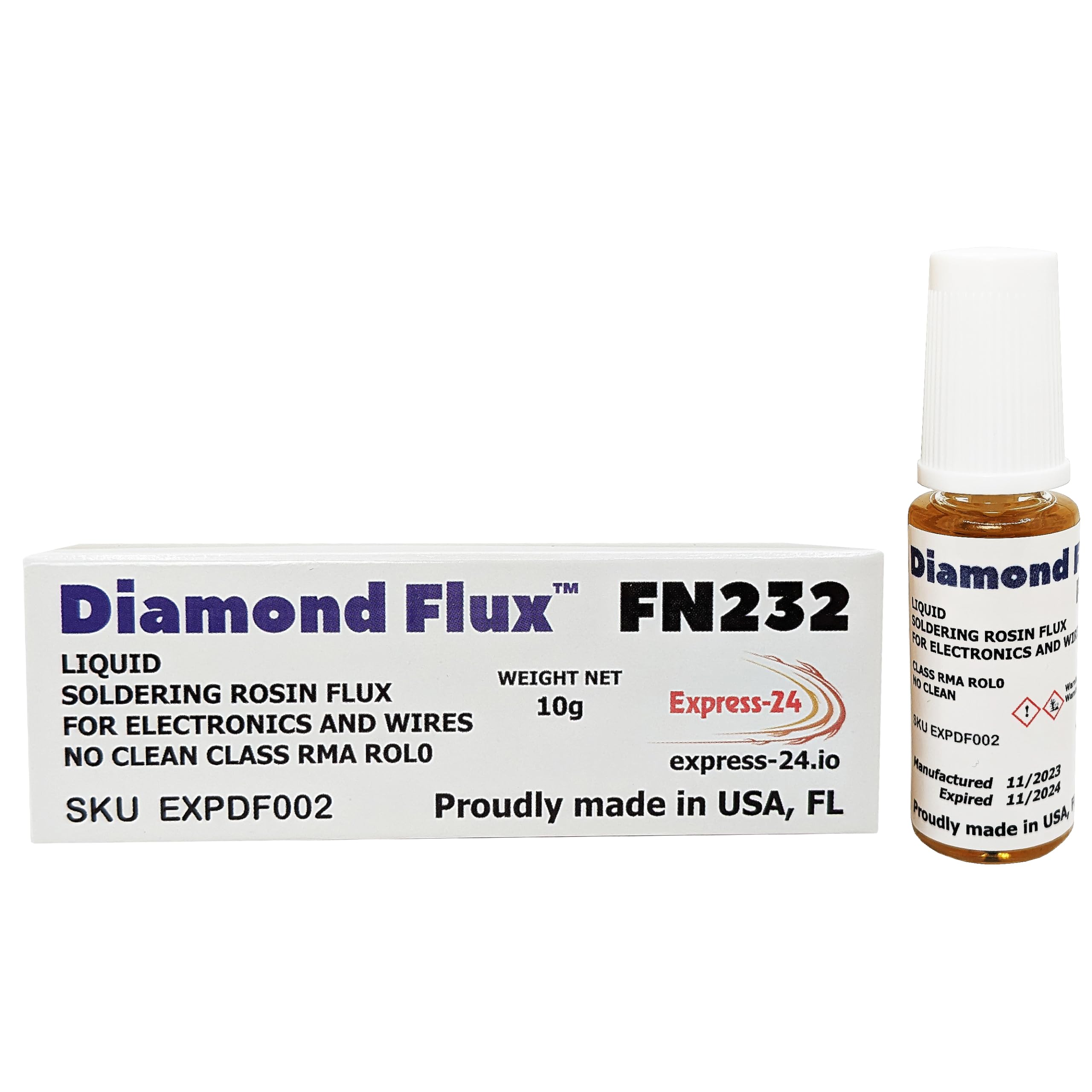 FN232 Liquid Soldering Flux with Brush in 10g Bottle. ROL0 NoClean for Repairing and Soldering Electronics.