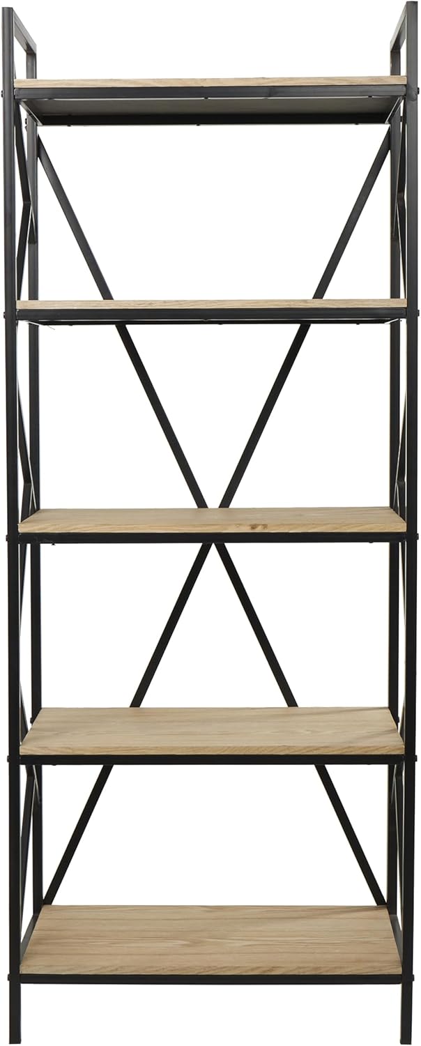 Industrial Brown Wood and Black Metal 5-Tier Étagère