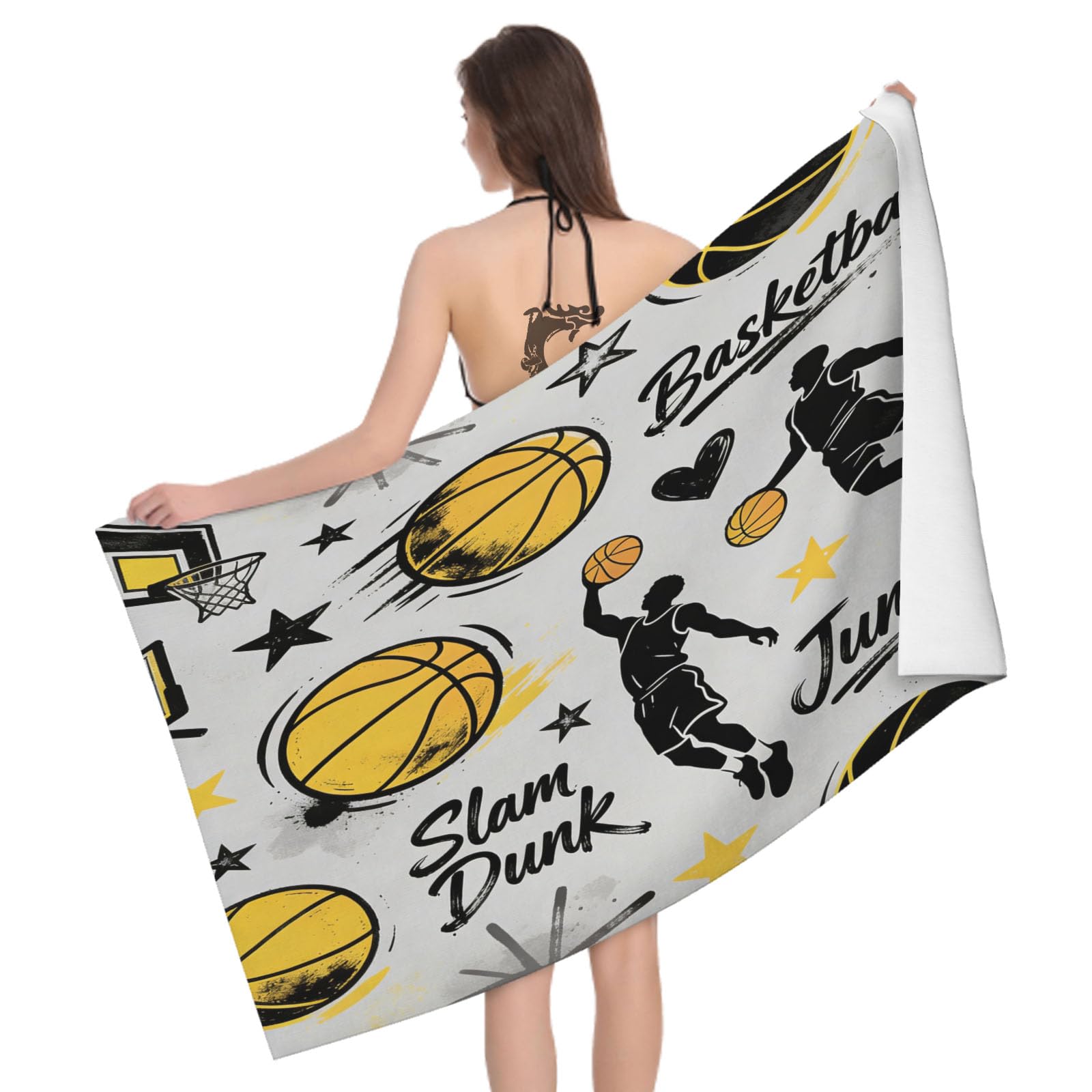 Leichong 3D Sports Basketball Beach Towel Microfiber Soft Quick Dry for Adults, Graffiti Pattern Bath Towel Lightweight Soft Absorbent for Travel Swimming Pool Sports, 75 x 150 cm