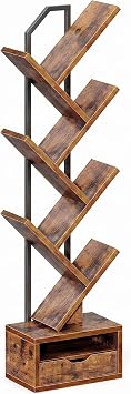 Antok 7-Layer Tree Bookshelf, Tall and Narrow Wooden Bookcase, Standing Storage Rack for Corners and Small Spaces