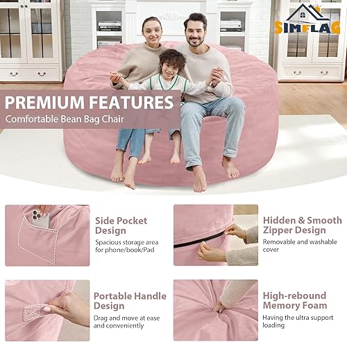 Miniatura 22 de Puf de 5 pies, puf grande con relleno de espuma viscoelástica, sofá puff esponjoso con funda de terciopelo holandés, puf redondo para sala de estar,