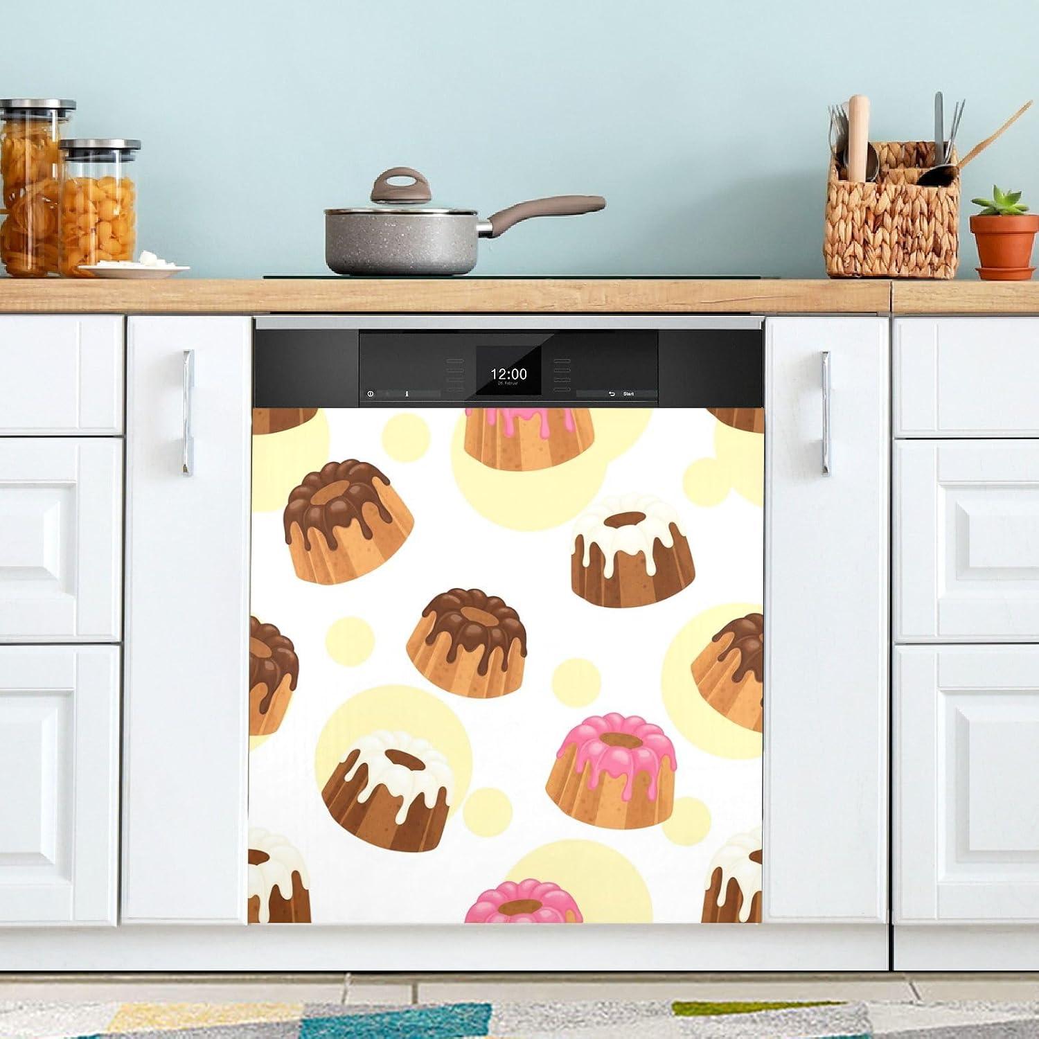 QUGRL Cute Cakes Pattern Dishwasher Magnet Cover Front Door Decorative Refrigerator Covers Magnetic Sheet Sticker Wash Machine Fridge Panel Decal for Kitchen Appliance 23x26 in