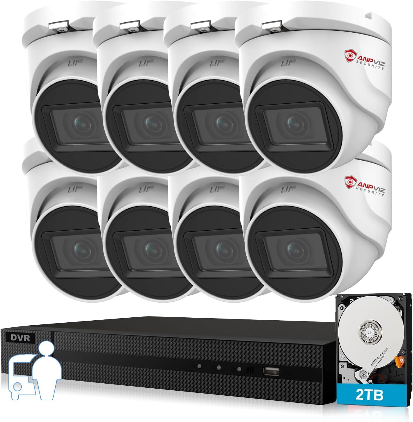 Anpviz 8CH PoE Turret Security Camera System With AI Human/Vehicle Detection,4pcs 8MP PoE Cameras With Mic, Smart Dual Light Color Night Vision, 4K 8CH NVR For 24/7 Recording