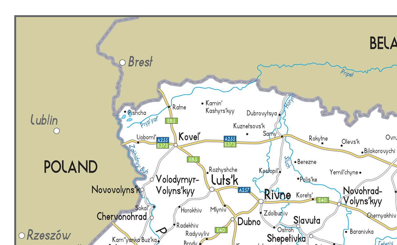 Mapa drogowa Ukrainy - papierowa laminowana (A1 rozmiar 60 x 84 cm)