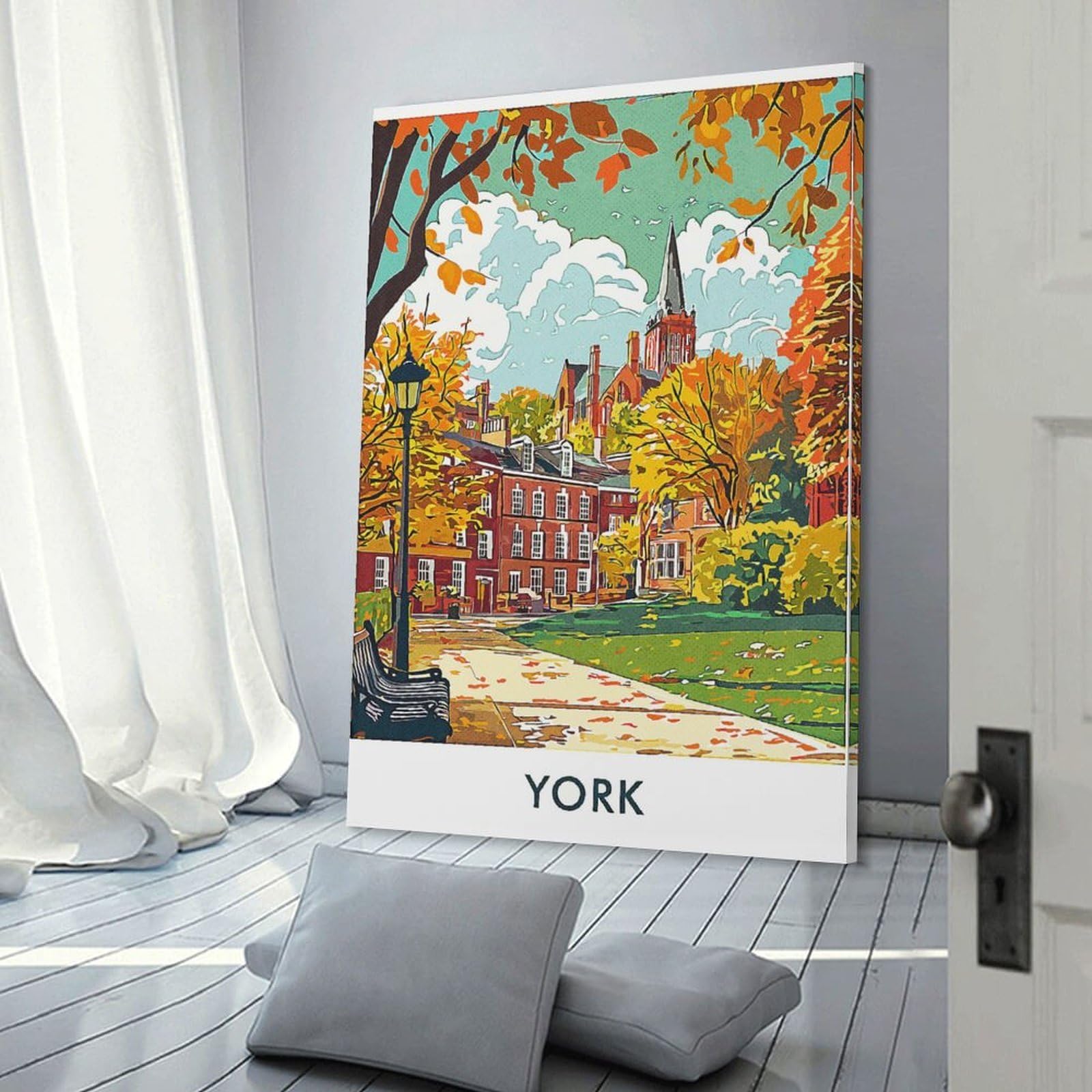 Junmoney York Cityscape Autumn Room Decor Wall Art 20x30inch(50x75cm), for Art Walls, Layered Displays Or Homes, Wall Decor Suited to Curated Displays