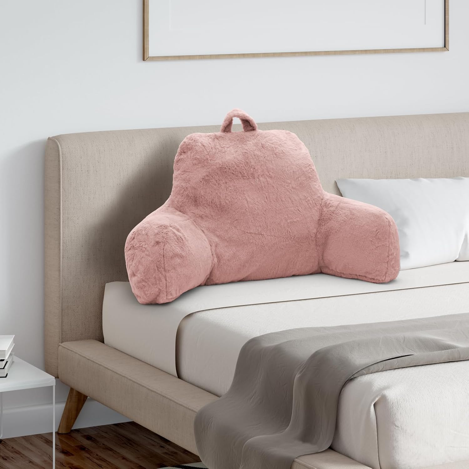 Reading Pillow for Sitting in Bed Adult, Standard Reading Pillow with Memory Foam, Back Pillow for Bed Sitting Up with Extend Arms, Pink