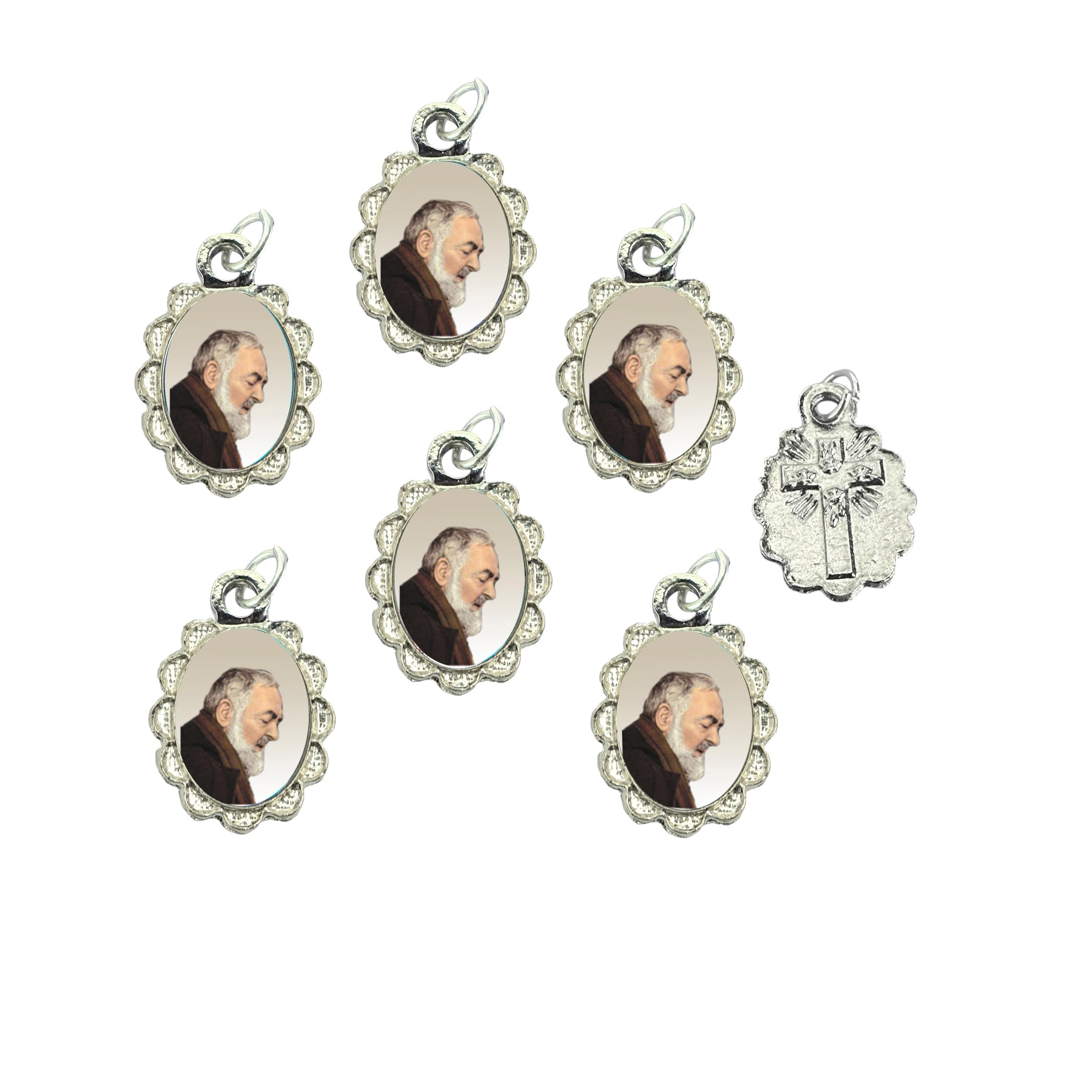 Catholica Shop Religious Wear Silver Tone Small Pendant - Devotional Medals with Assorted Images of Saints, Mary and Jesus. Favors, Keepsake, for Prayer, Faith & Daily Reflection, Pack of 6