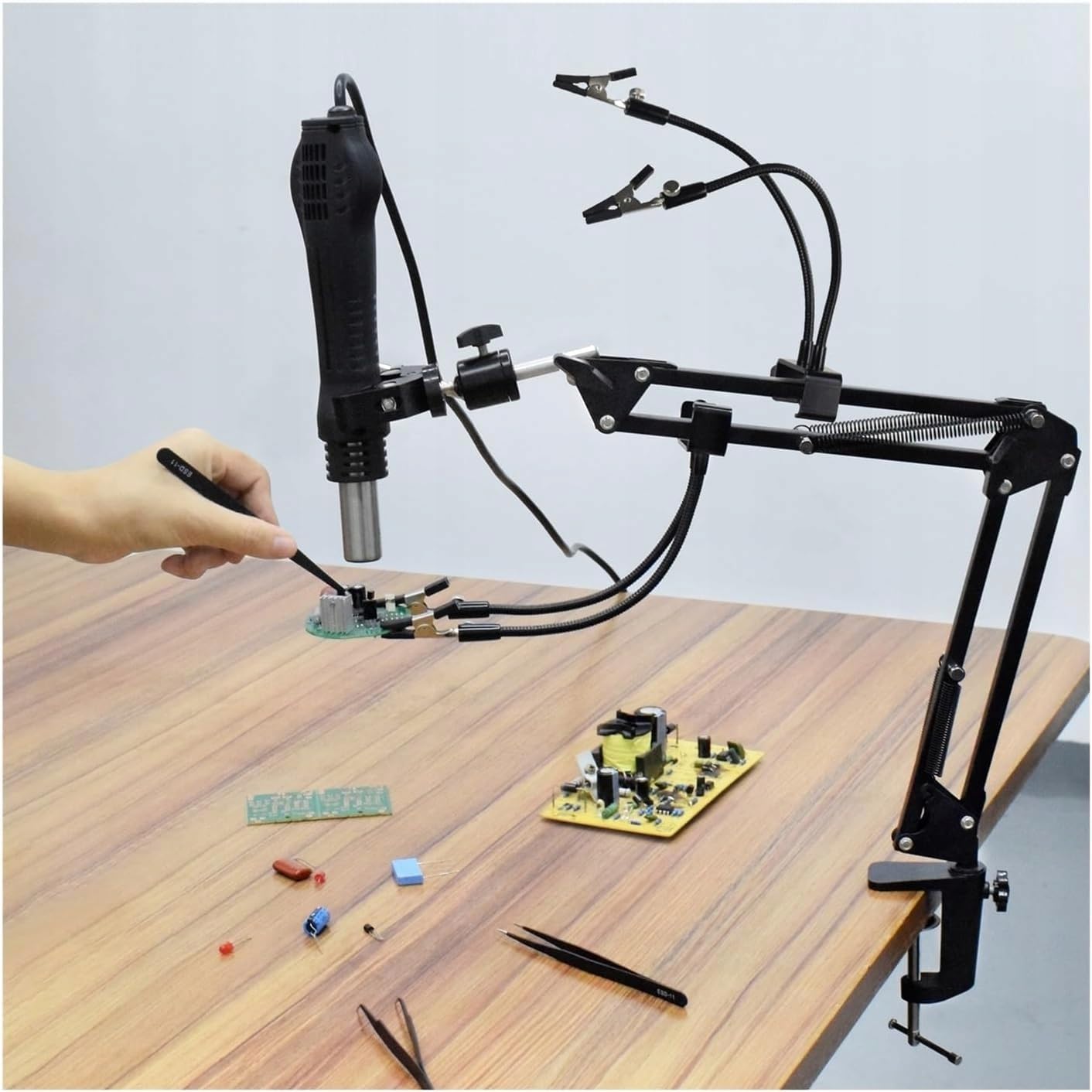 Rosfix Tercera mano universal con 4 pinzas de cocodrilo, brazo de codo, abrazaderas ajustables, trabajo de precisión, soldadura, accesorios electrónicos