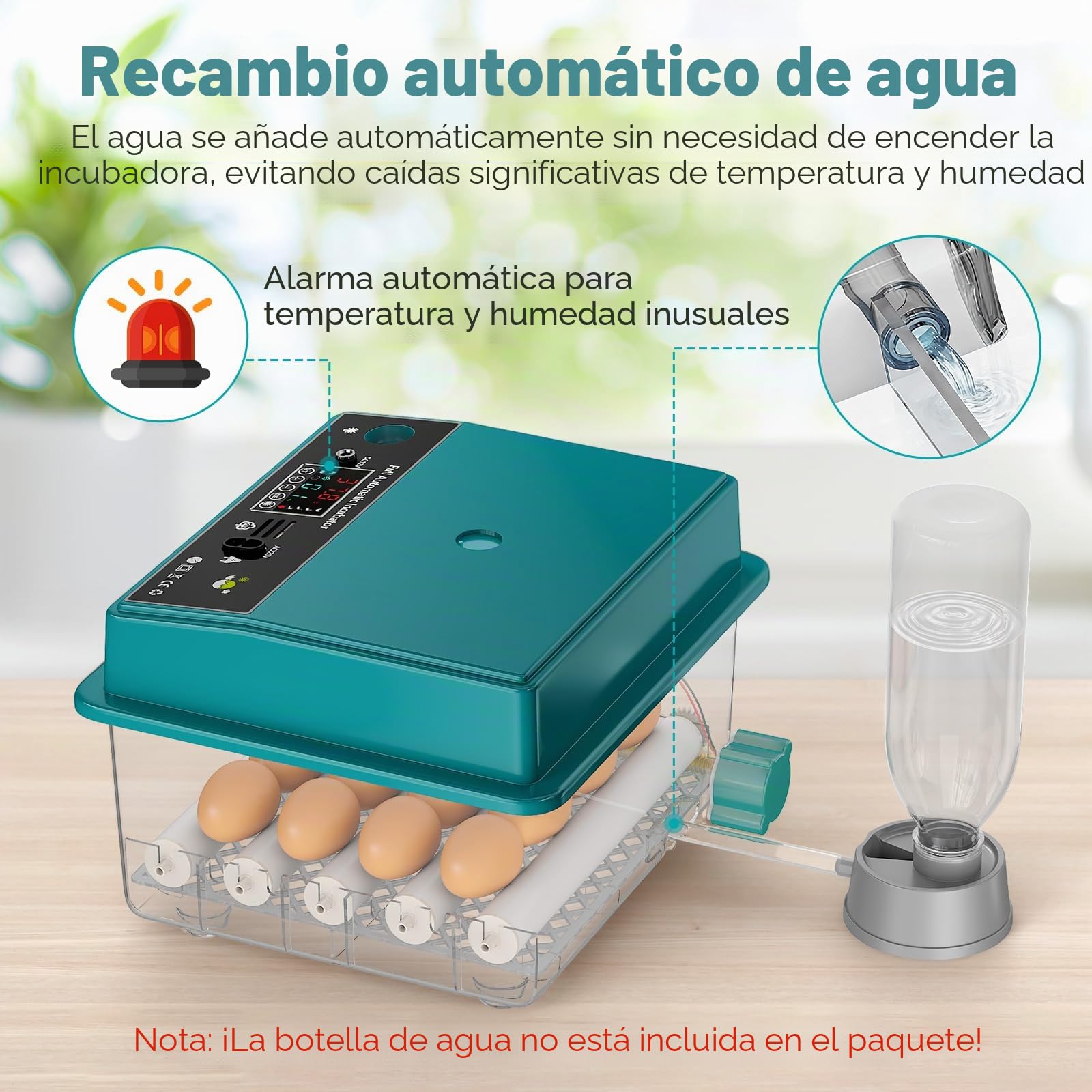 Incubadora Huevos Gallina, Incubadora de 16-64 Huevos con Volteo Automático de Huevos y Humidificación Automática, Fuente de Alimentación Dual, Pantalla LED, Lámpara de Huevo (16 Huevos)