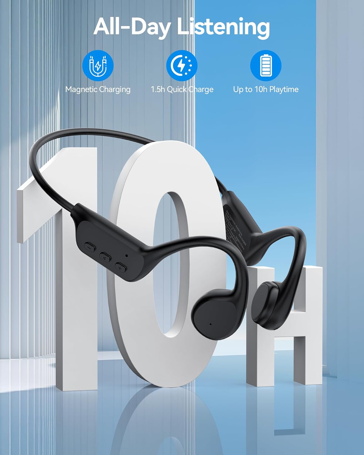 TECKNET Bone Conduction Headphones, IP68 Waterproof Swimming Headphones with MP3 Mode 32GB Memory, Up to 10 Hours Playtime, Bluetooth 5.4 Wireless Open Ear Headphone Secure Fit for Running, Fitness