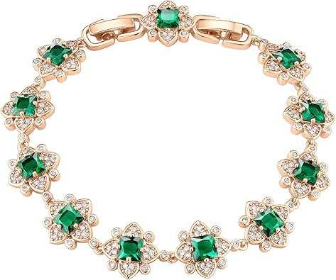 Deep Green Cubic Zirconia White Diamond Gold Bracelet for Women, 18K Gold Plated Fashion Bracelet,Gift for Girlfriend Wife Mother