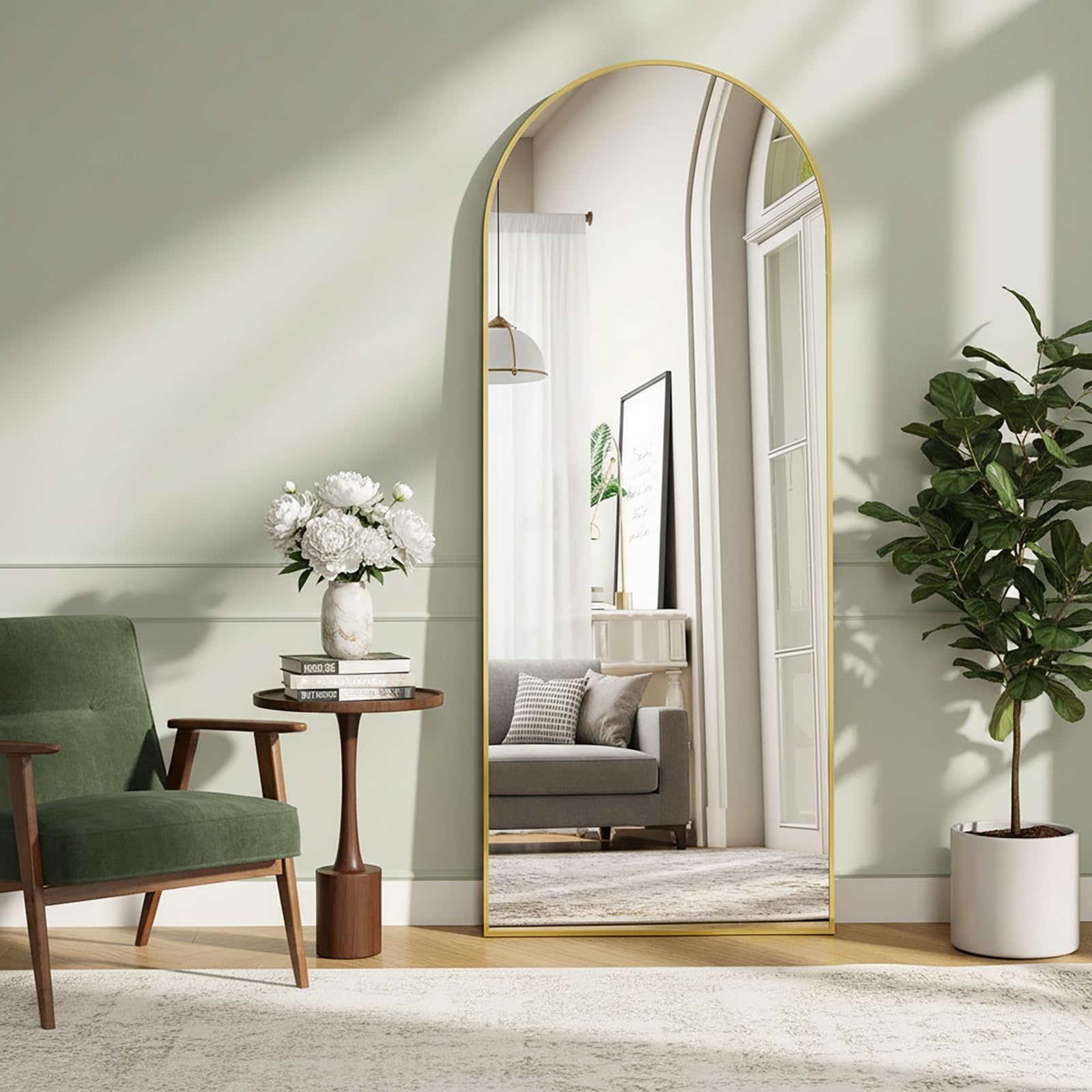 Espejo de Cuerpo Entero Espejos de Suelo Arqueado con Soporte, Marco de Aleación de Aluminio, Cristal Templado, para Dormitorio, Salón, Vestuario, Navidad - Oro, 179x65cm | 71" L x 26" W