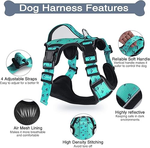 Miniatura 5 de Arnés sin tirones para perros pequeños, medianos y grandes, juego de arnés reflectante y correa para perro, ajustable sin estrangulamiento y clip