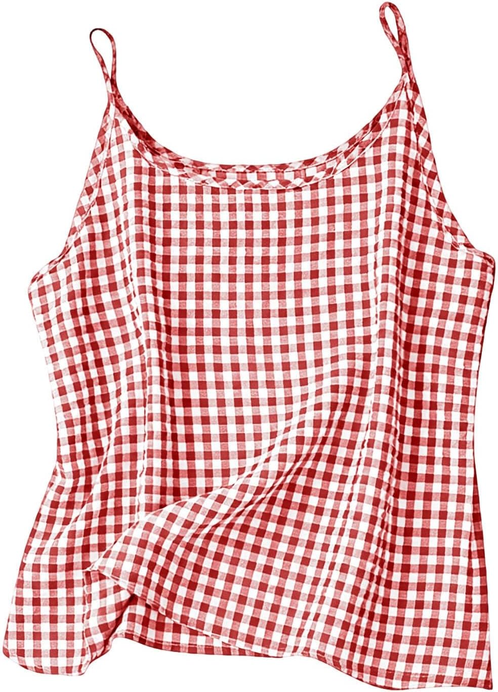 Girls Sleeveless Tops Plaid Check Camisole Spaghetti Strap Casual Soft Cotton Summer School Everyday Kids Daily Wear Outfit