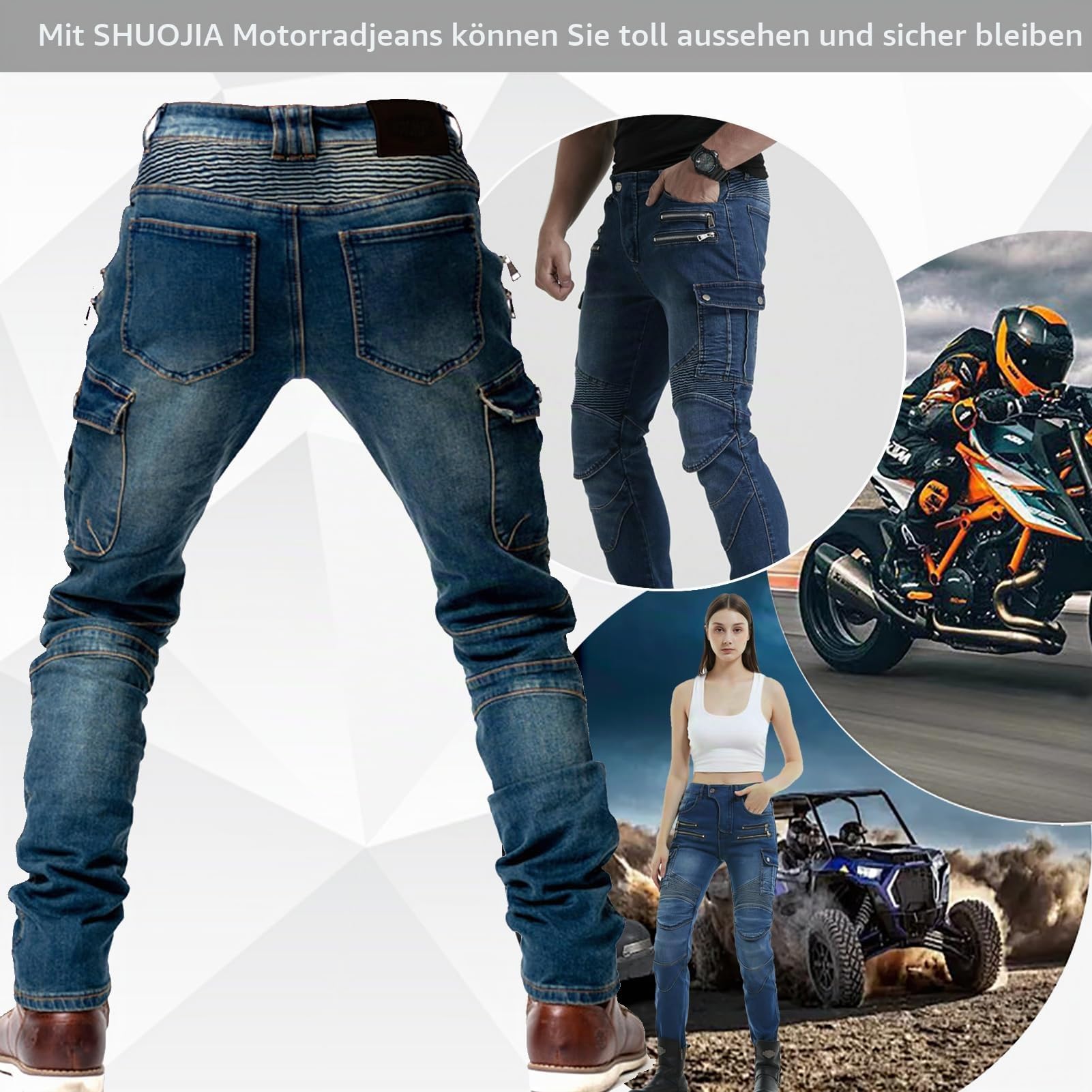 Motorrad Jeans Herren,Sturzfeste Motorradhose mit Abnehmbaren Knieschonern & Hüftprotektoren, Atmungsaktive Schutzjeans für Biker, Tourenfahrer & Pendler