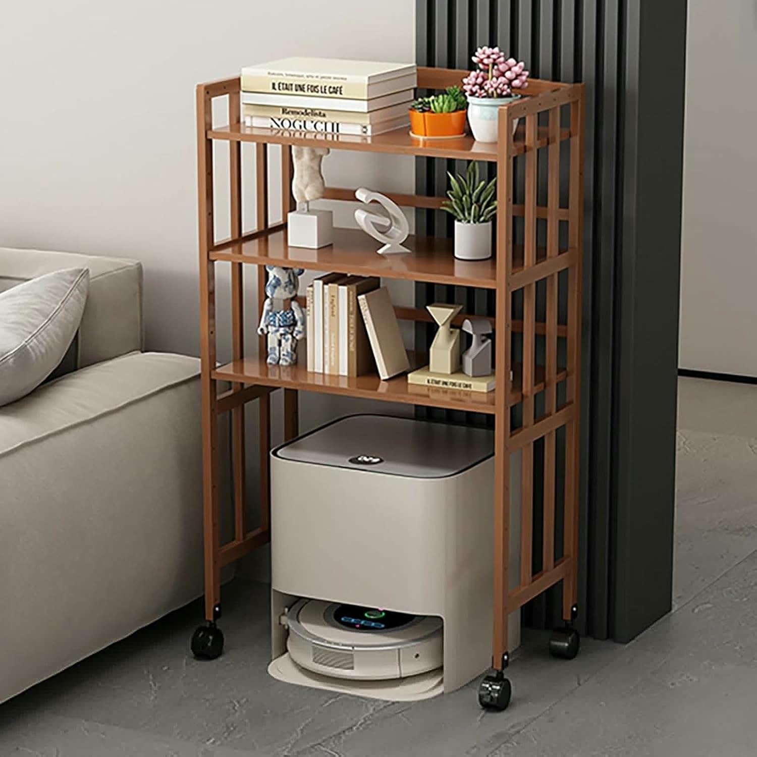 Robot Vacuum Stand Cabinet,Storage Rack Above The Sweeping Robot,Accent End Table with Wheels,End Table Modern Sofa Table,for Living Room Home Office Kitchen