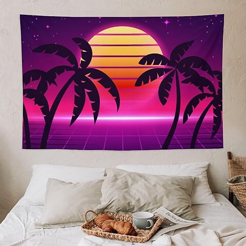 Miniatura 7 de Tapiz retro de los años 80 con ondas de sol neón para colgar en la pared, tapices trippy, impresión artística estética, manta mural para sala de