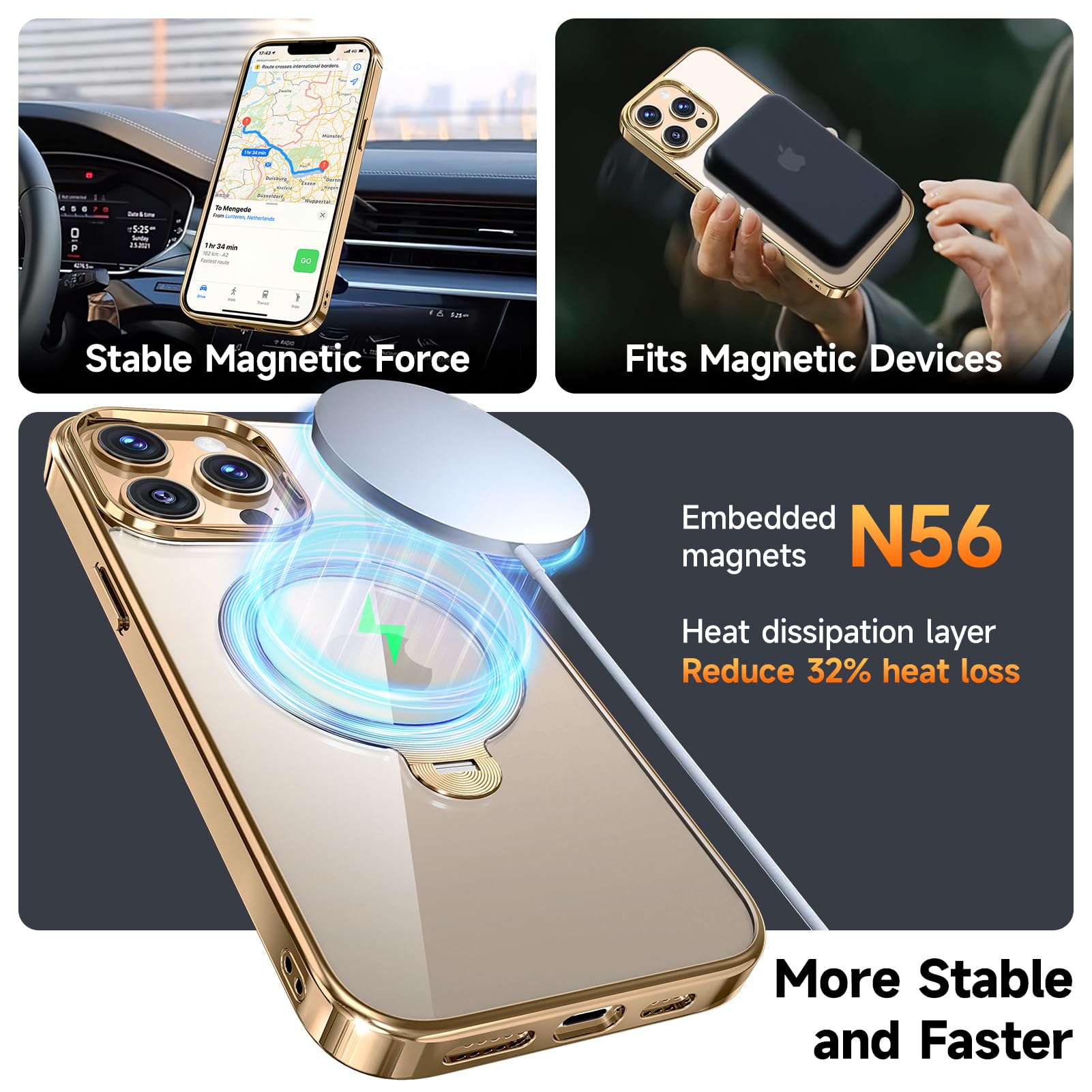 [Ochrona Tri-Shield] Etui do iPhone'a 13 Pro Max ze stojakiem obrotowym o 360° kompatybilne z MagSafe [magnetyczny pierścień CD] [osłona ekranu i obiektywu aparatu] odporne na wstrząsy, nigdy nie