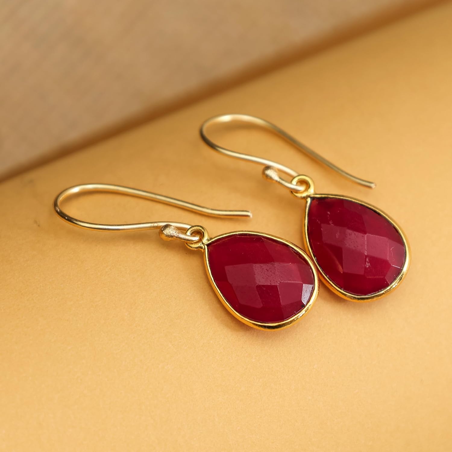 Gempires Teardrop Crystal Earring, Pear Shape Dangle Drop Earrings, Natural Gemstone Earring, Minimal, Everyday Wear, Hypoallergenic 14k Gold Plated, Gift for Mom Wife friend - Image 2